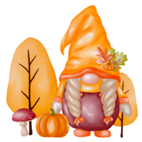 Autumn Gnome watercolor,Autumn fall png,watercolor illustration png