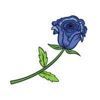 One stalk or stem of beautiful blue rose vector illustration isolated on square white background. Simple flat cartoon art styled drawing of pretty plant.