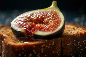 fig toast, macro shot of a fresh breakfast with Dripping Honey, AI Generated photo