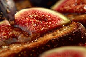 fig toast, macro shot of a fresh breakfast with Dripping Honey, AI Generated photo