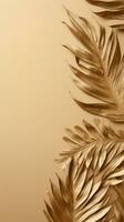 Gold colored tropical palm leaves on beige background AI Generated photo