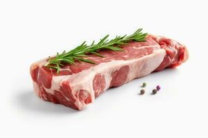 Lamb Ribs meat and herbs isolated on white, Generative AI photo