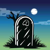 Spooky Graveyard Scene with Full Moon and Tree vector