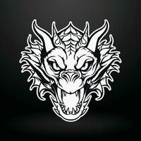 White Dragon Head Illustration on Black Background vector