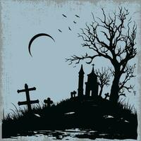 Gothic Cemetery Scene with Moon and Tree vector