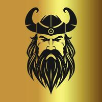Black Viking Helmet and Beard on Gold Background vector