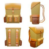 3D rendering of vintage leather backpack for hiking, camping, travel, Fasion bag for traveler and backpacker png