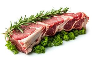 Lamb Ribs meat and herbs isolated on white, Generative AI photo