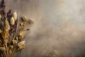 dried flowers on textured background with copy space photo