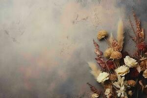 dried flowers on textured background with copy space photo