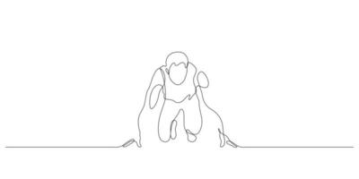 man runner in ready posing one line drawin for exercising,start up business concept vector