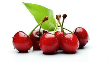 Closeup fresh cherry isolated on white. AI generated photo