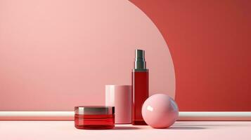 Set of cosmetic products mock-up on pink background. photo