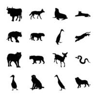 paquete de granja y salvaje animal sólido icono vectores