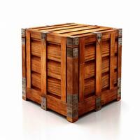 Wooden container upholstered with metal on a white background. AI generated photo