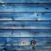 Blue background from old horizontal boards. The floor is in a rustic style. Generative AI photo