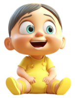 linda y adorable pequeño chico 3d personaje vistiendo amarillo ropa, generativo ai png