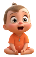 3D illustration of a cute and adorable little child character with a smiling facial expression. wearing orange clothes. generative ai png