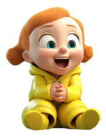 Cute and adorable little boy 3d character wearing yellow clothes, generative ai png