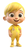 Cute and adorable little boy 3d character wearing yellow clothes, generative ai png