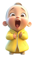 Cute and adorable little boy 3d character wearing yellow clothes, generative ai png