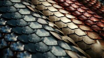 Bbackground of the golden colorful skin of a snake. Dragon scale texture photo