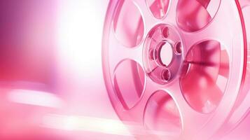 Movie reel on pink blurred background. Films for girls and cartoons for children photo