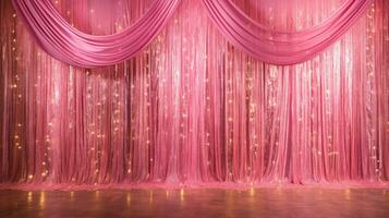 Pink glowing curtain. Background for holiday and ceremony. photo