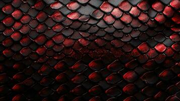 Red and black exotic snake skin pattern or dragon scale texture as a wallpaper photo