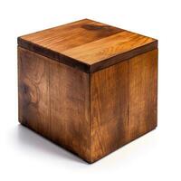 Top and side views of isolated handmade wood box on a white background. AI generated photo