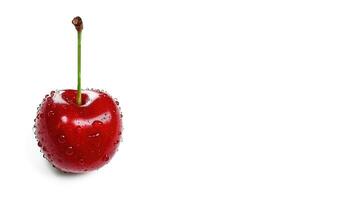 Wet ripe cherry isolated on white background with space for text. AI generated photo