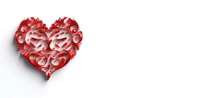 Red carved heart on white. Patterned love symbol. Heart on white background paper cut style. AI Generated photo