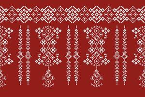 Ethnic geometric fabric pattern Cross Stitch.Ikat embroidery Ethnic oriental Pixel pattern red background. Abstract,vector,illustration. Texture,clothing,frame,decoration,motifs,silk wallpaper. vector