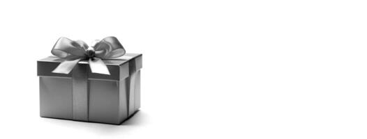 Silver gift box with a bow on a white background. 3d rendering. photo