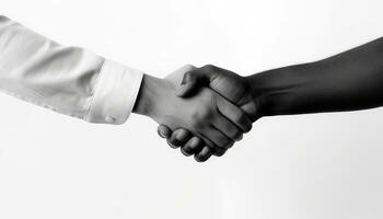Handshake. Two strong male hands of different ethnic groups. photo