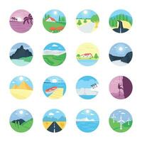 Pack of Beautiful Landscapes Flat Rounded Icons vector