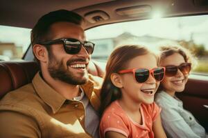 padres hija disfrutar auto conducir. generar ai foto