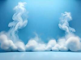A colorful abstract modern backdrop for product presentation and trailing blue and white smoke. photo