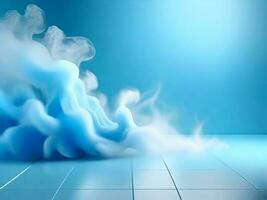 A colorful abstract modern backdrop for product presentation and trailing blue and white smoke. photo