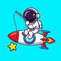 Astronaut Fishing Star On Rocket Cartoon Vector Icon  Illustration. Science Technology Icon Concept Isolated  Premium Vector. Flat Cartoon Style