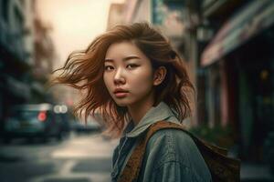 Asian women street. Generate Ai photo