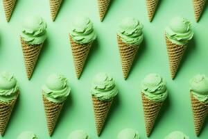 Green ice cream pattern pistachio. Generate Ai photo