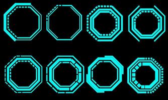 Set of HUD octagon modern user interface elements design technology cyber blue on black futuristic vector