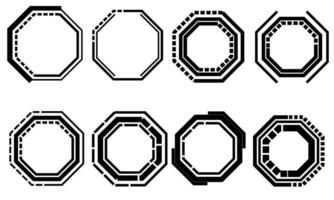 Set of HUD octagon modern user interface elements design technology cyber black on white futuristic vector