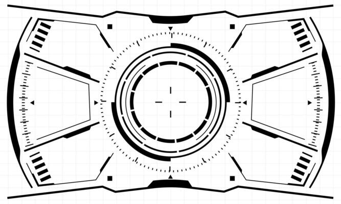 HUD sci-fi interface screen view black geometric on white design virtual reality futuristic technology creative display vector