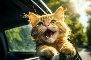 Cat car head out. Generate Ai photo