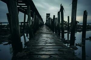 abandonado muelle descuidado. generar ai foto