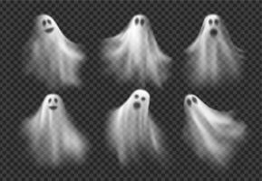 Realistic Halloween ghosts transparent silhouettes vector