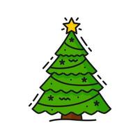 Decorated green Christmas tree line icon vector
