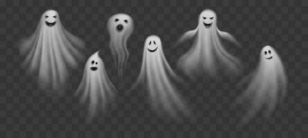 Realistic Halloween ghosts, cartoon poltergeist vector